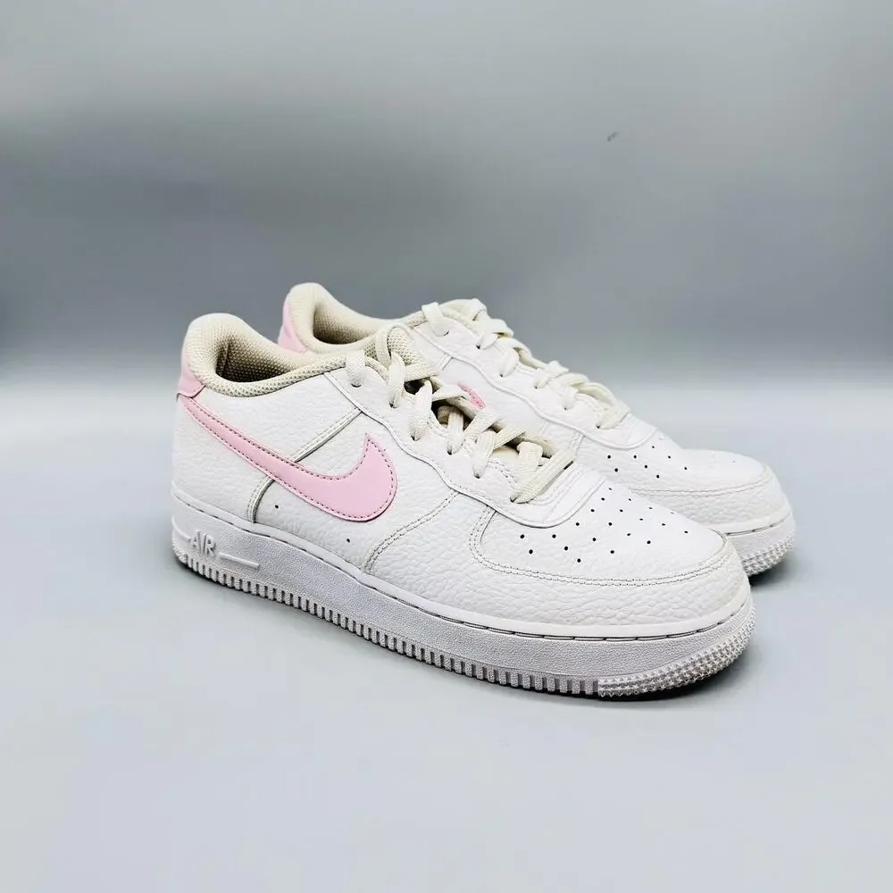 Nike Shoes Girls 7 White Pink Leather Air Force 1 LE Low Top Athletic Sneakers